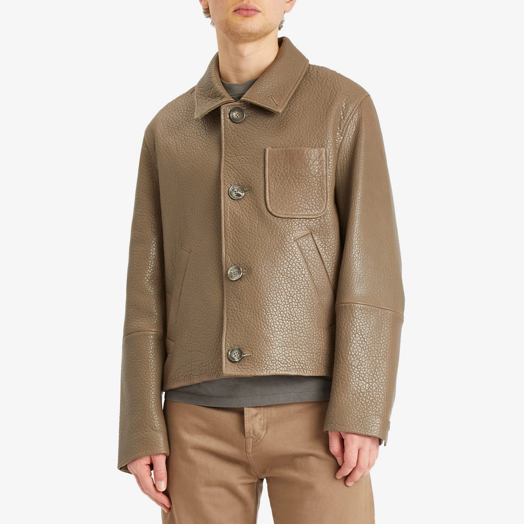AMI Paris Men's Leather Buttoned Jacket Smoke Grey